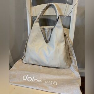 Dolce Vita MIA Ivory Leather Hobo Shoulder Bag Braided Handle MSRP $258